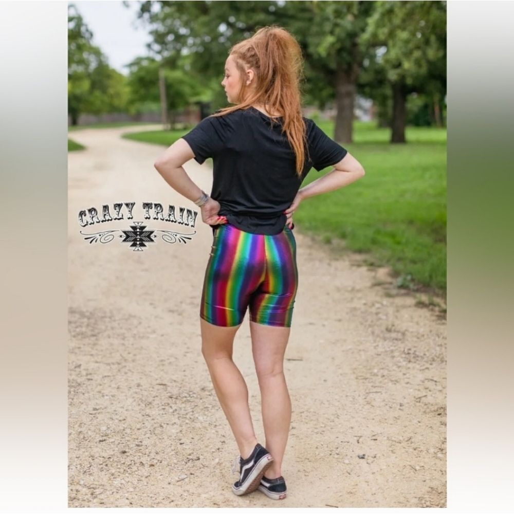 CrazyTrain Rainbow Iridescent Biker Shorts Size 3x Streetwear Funky Festival